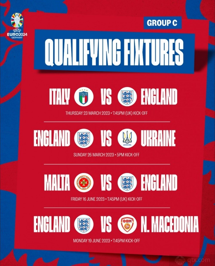 英格兰国家队通过官方社交媒体分享了三狮军团2024年欧洲杯预选赛赛程时间表-第2张图片-